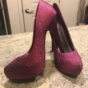 Purple Rhinestone Satin 5” Pumps - Bakers